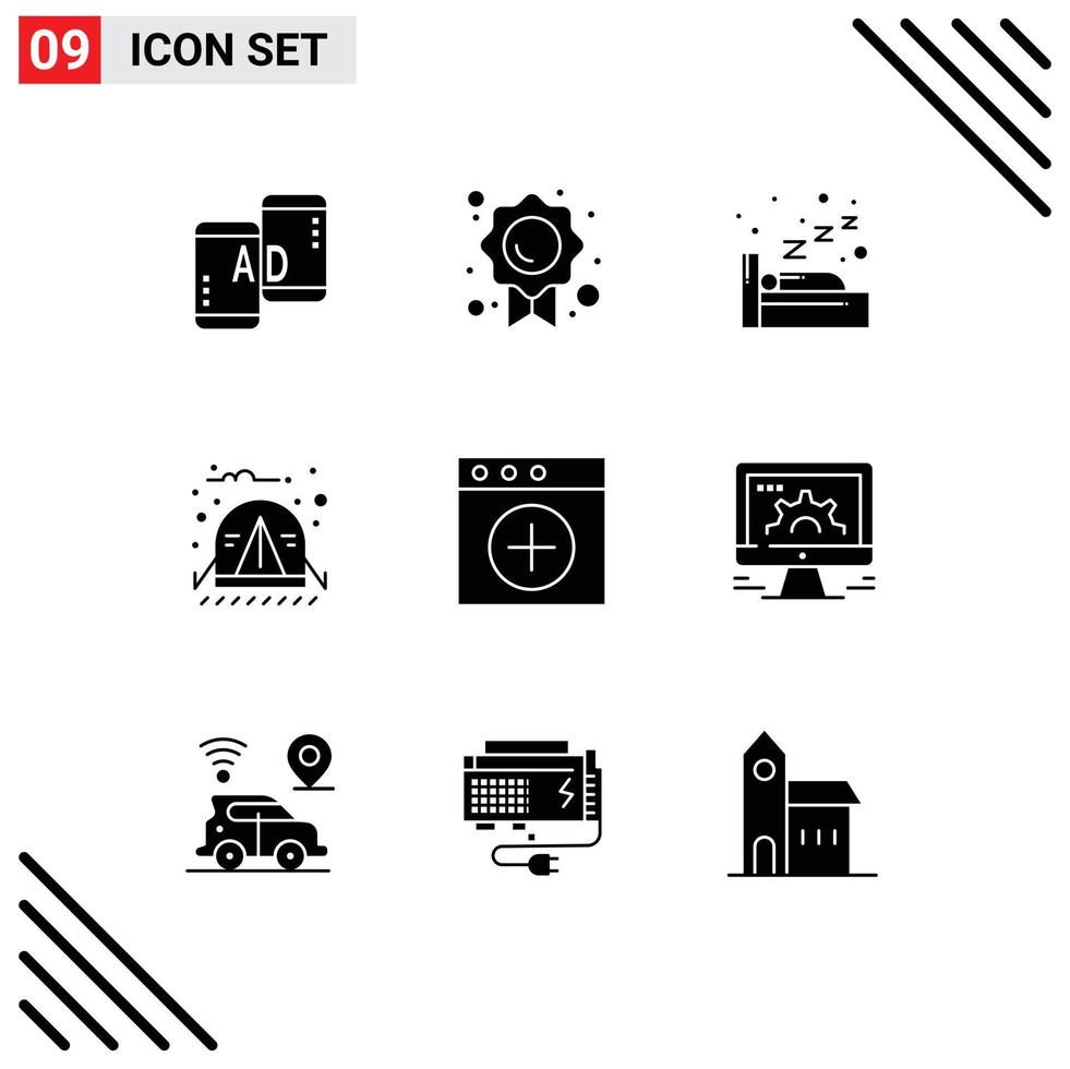 pictogram reeks van 9 gemakkelijk solide glyphs van nieuw app nacht oerwoud camping bewerkbare vector ontwerp elementen
