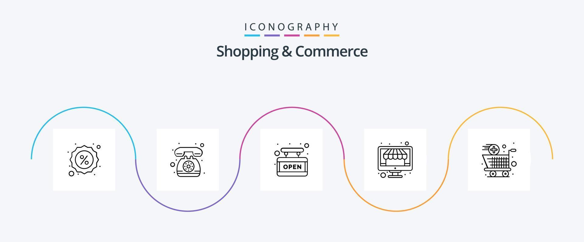 boodschappen doen en handel lijn 5 icoon pak inclusief toevoegen. winkelen. bord. op te slaan. online vector