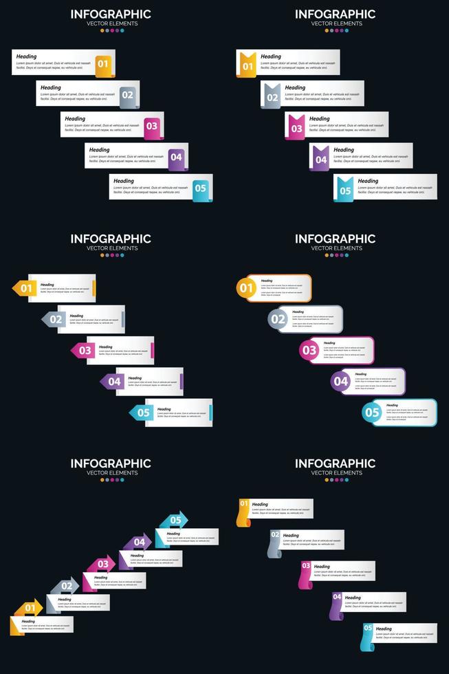 vector 6 infographics pak presentatie glijbaan sjabloon 5 stappen fiets diagrammen en tijdlijnen