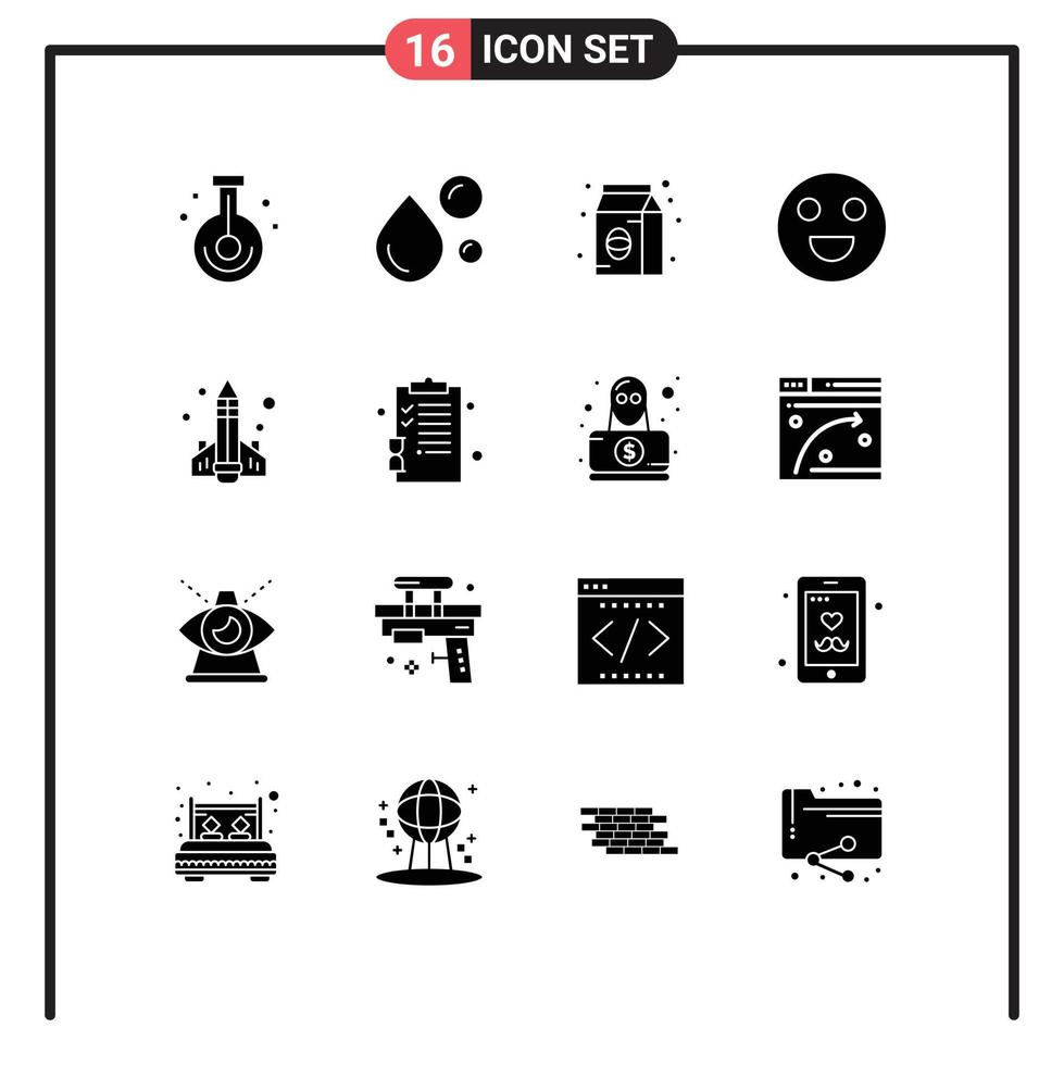 groep van 16 solide glyphs tekens en symbolen voor boek gezicht natuurlijk olie emoji's voedsel bewerkbare vector ontwerp elementen