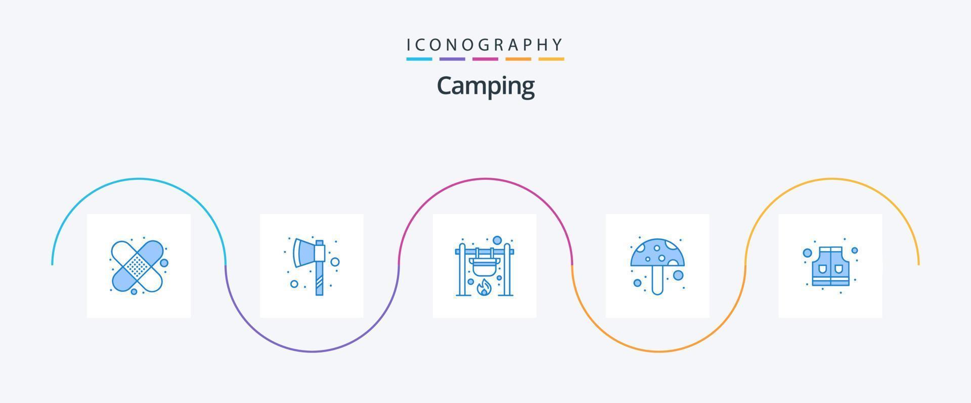 camping blauw 5 icoon pak inclusief . leven. camping. jasje. voedsel ingrediënt vector