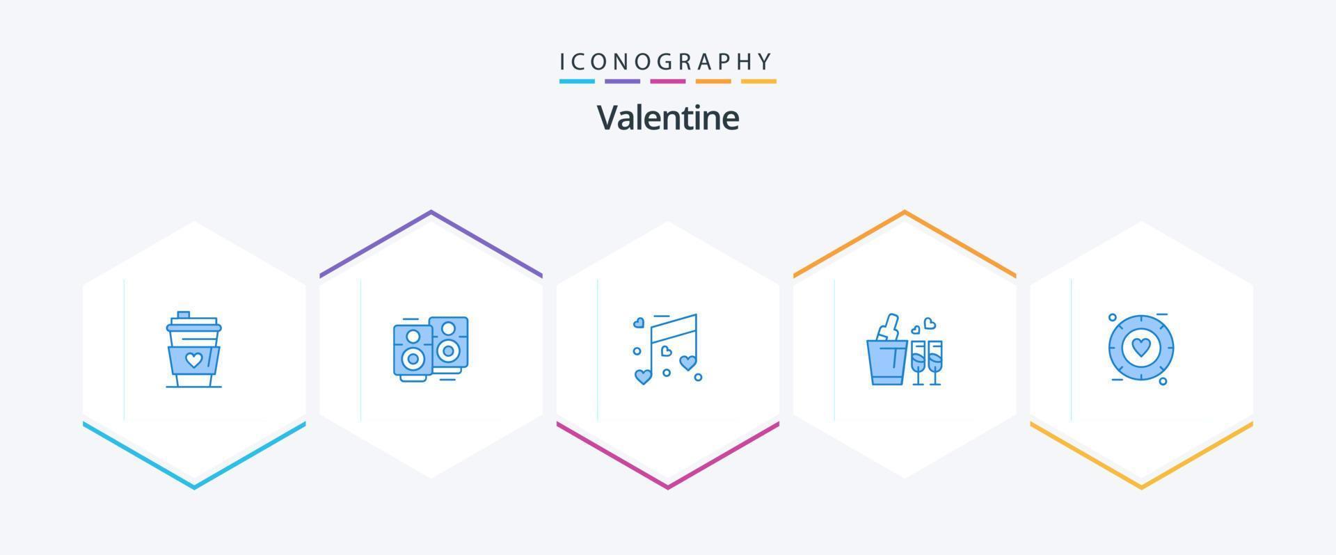 Valentijn 25 blauw icoon pak inclusief signaal. bruiloft. muziek. liefde. fles vector