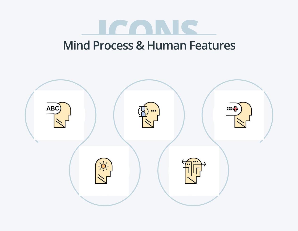 geest werkwijze en menselijk Kenmerken lijn gevulde icoon pak 5 icoon ontwerp. verstand. gevoelens. hoofd. voorzien zijn van. geest vector