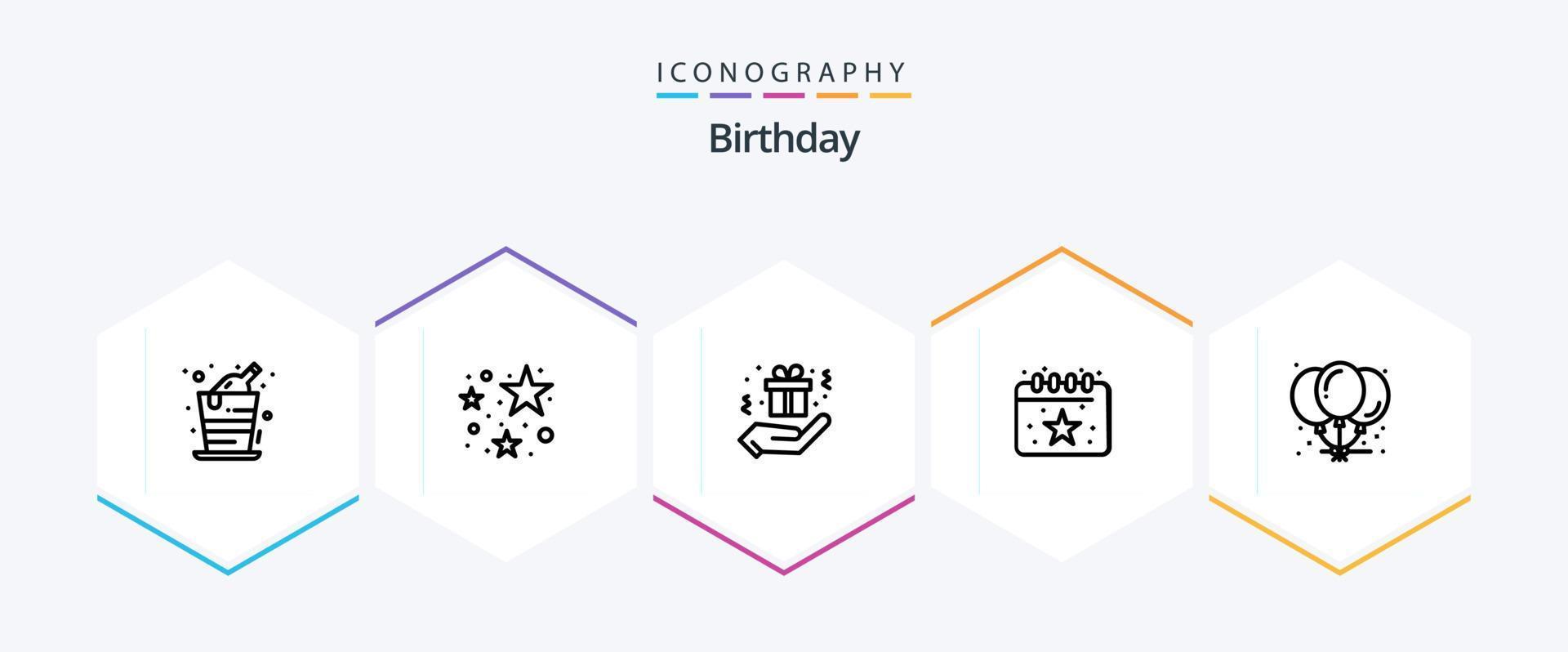 verjaardag 25 lijn icoon pak inclusief feest. verjaardag. doos. ballonnen. datum vector