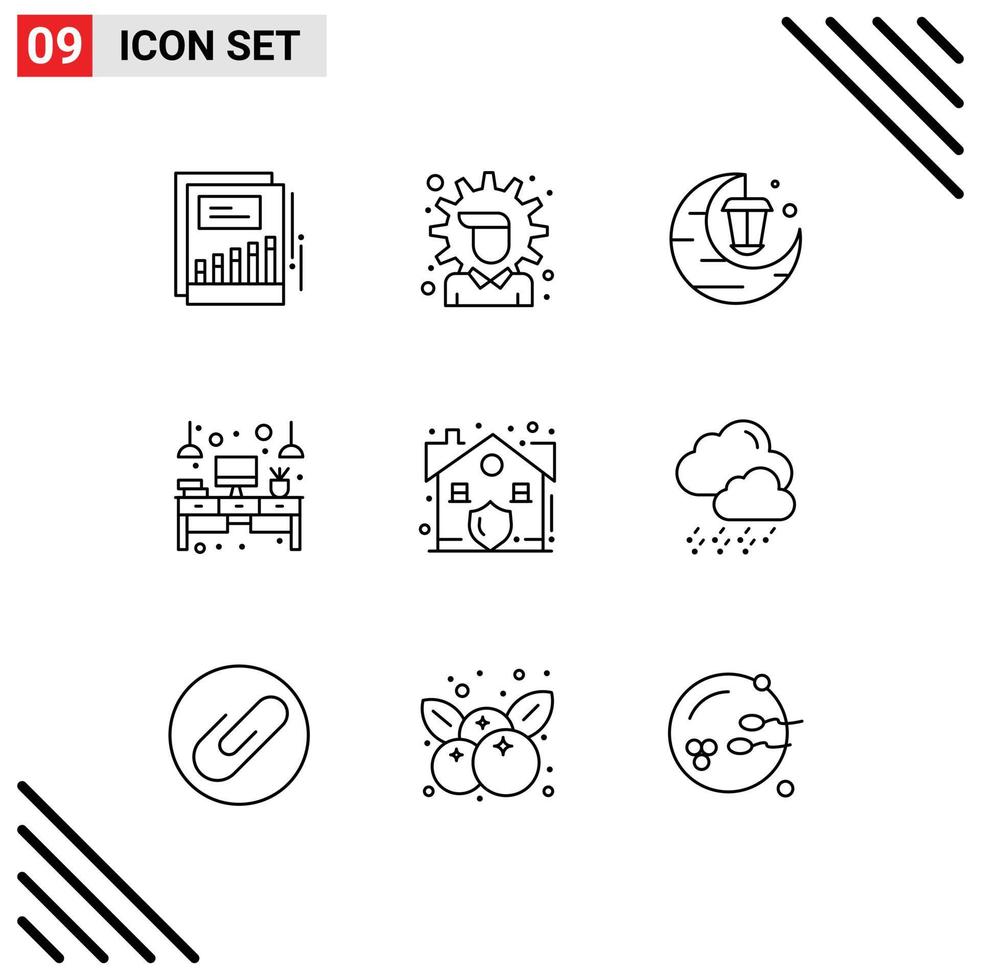 modern reeks van 9 contouren pictogram van licht kantoor oplossing bureau geschenk bewerkbare vector ontwerp elementen