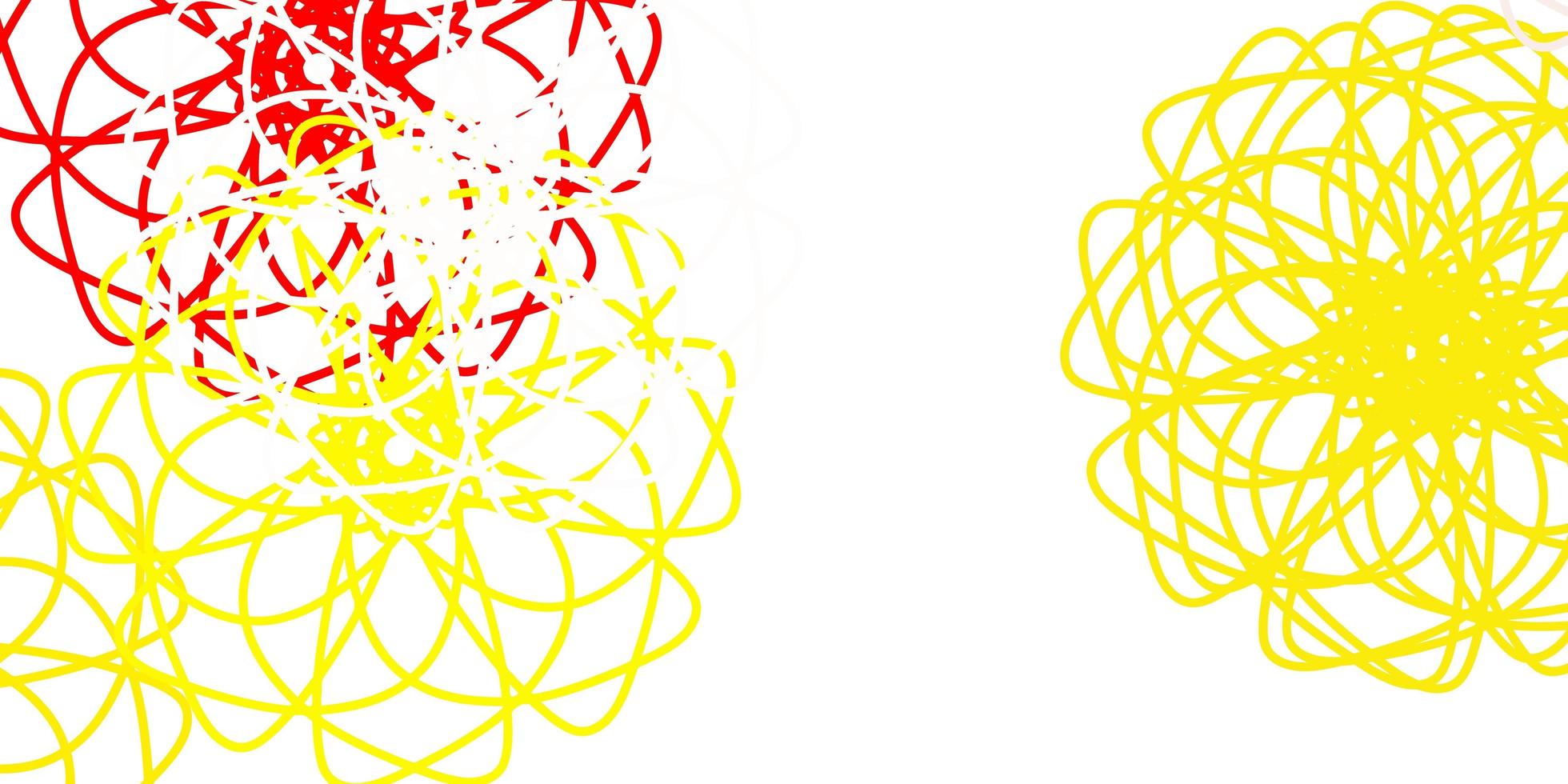 lichtrood, geel vector doodle sjabloon met bloemen.
