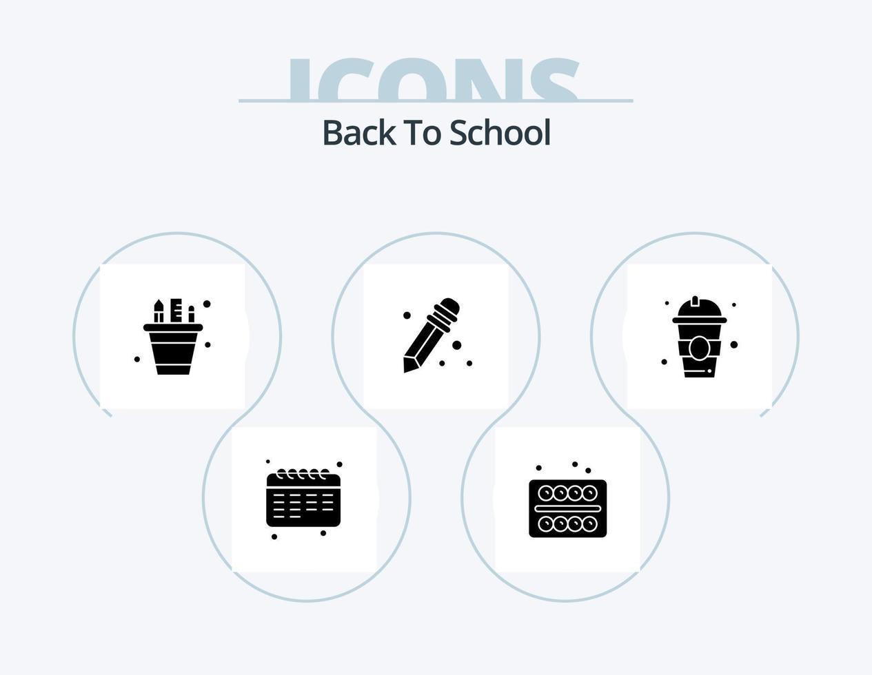 terug naar school- glyph icoon pak 5 icoon ontwerp. onderwijs. drankje. bedrijf. school- benodigdheden. pot vector