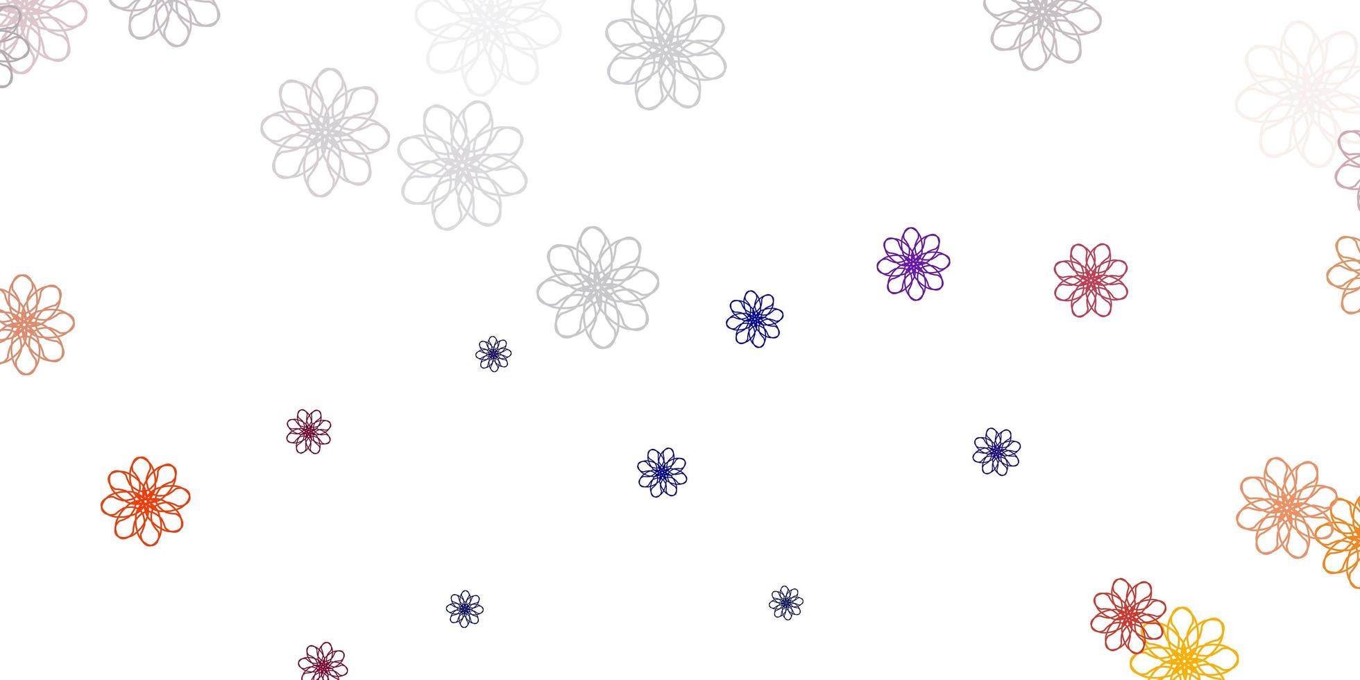 lichtblauw, geel vector doodle sjabloon met bloemen.