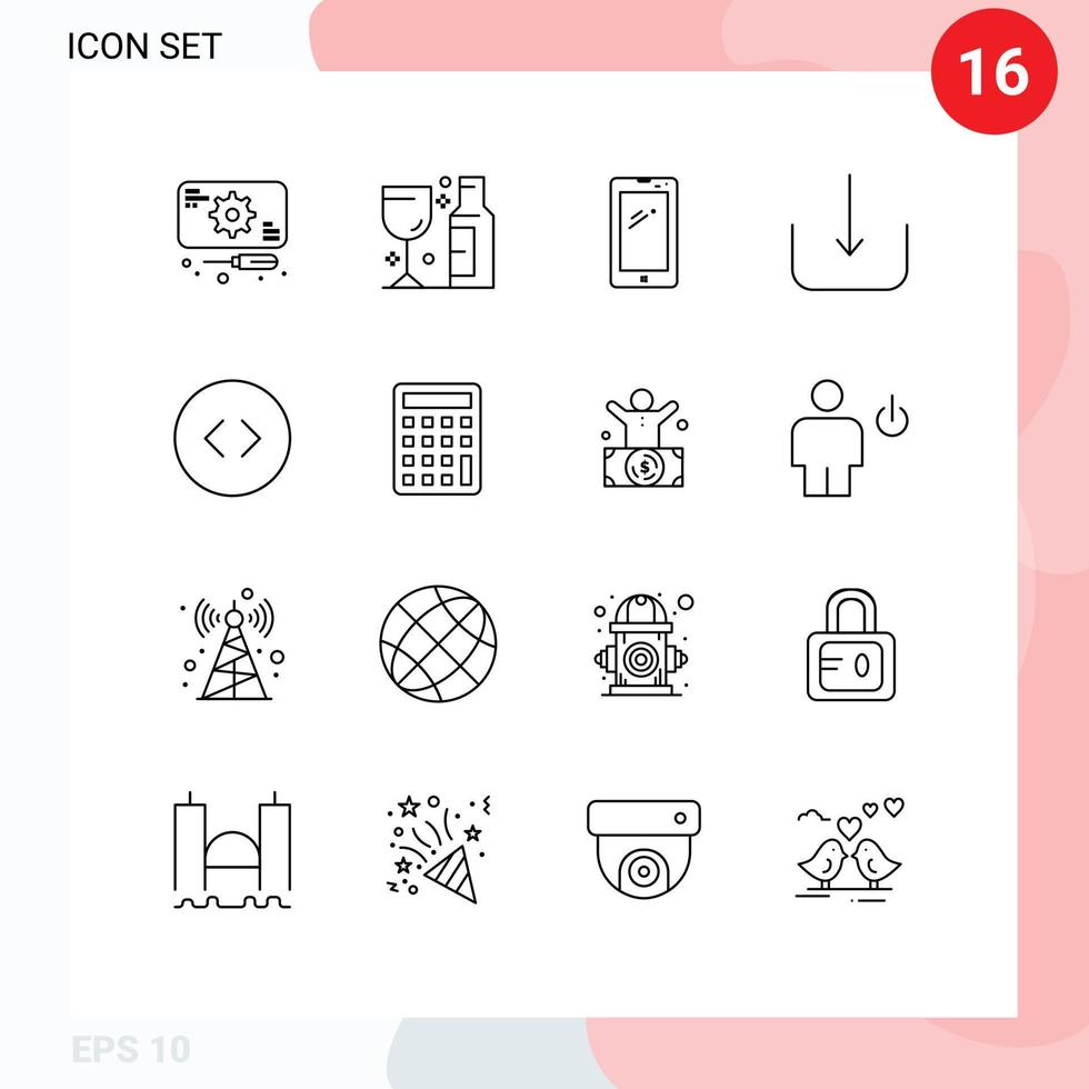 pictogram reeks van 16 gemakkelijk contouren van cirkel ui telefoon multimedia iphone bewerkbare vector ontwerp elementen