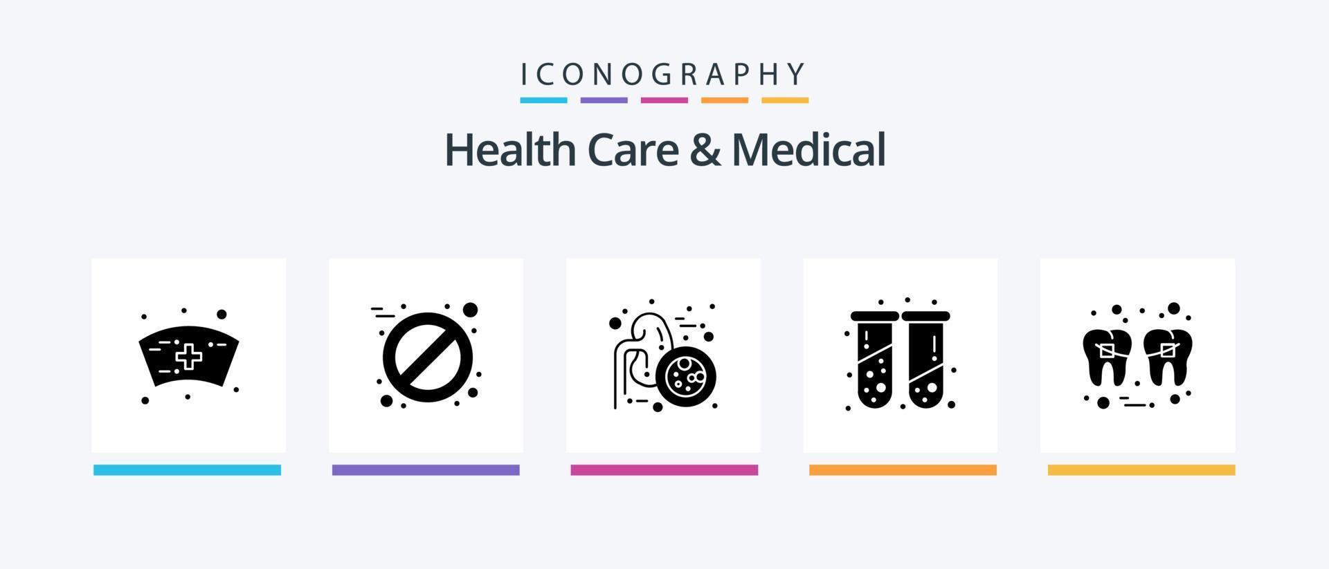 Gezondheid zorg en medisch glyph 5 icoon pak inclusief tand. vulling. urineleiders. tandheelkundige. medisch. creatief pictogrammen ontwerp vector