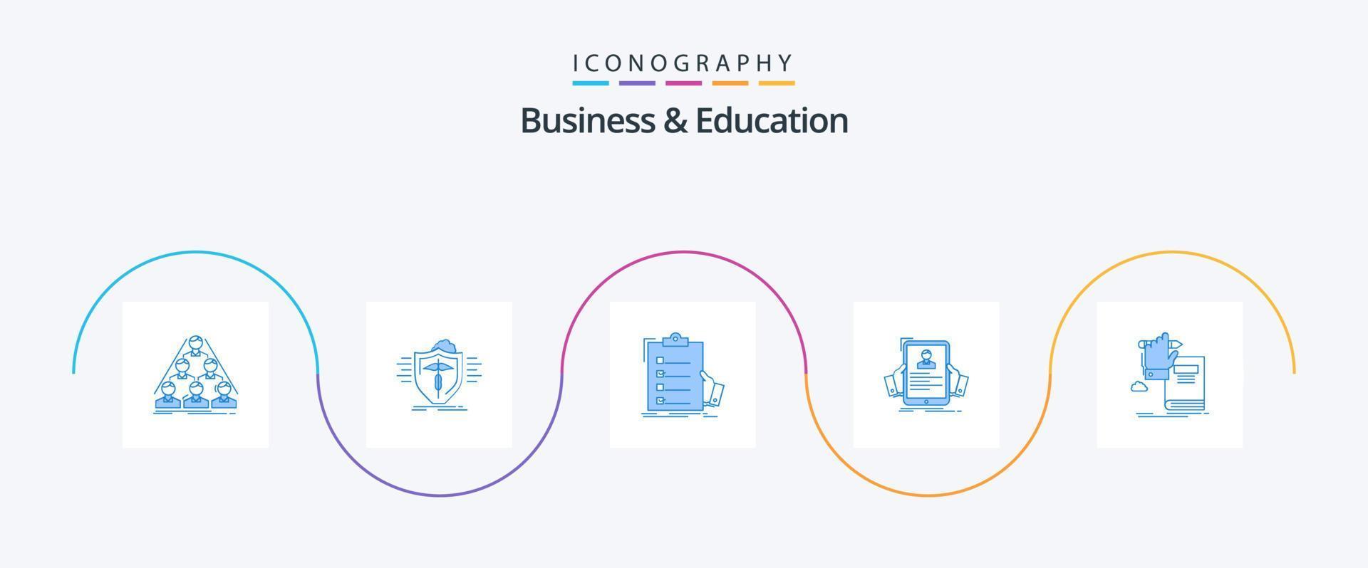 bedrijf en onderwijs blauw 5 icoon pak inclusief in dienst nemen. cv. bescherming. klembord. expertise vector