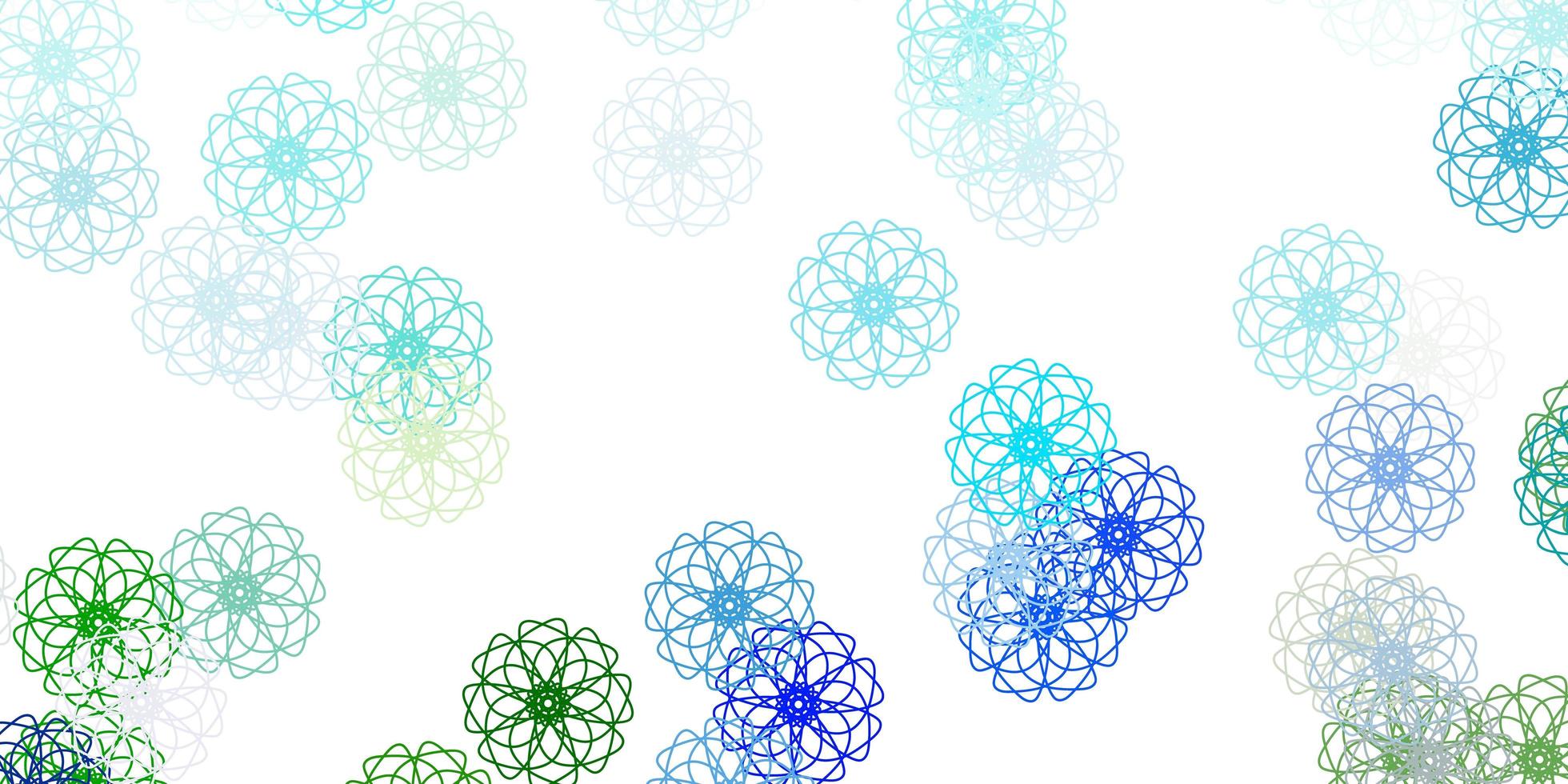 lichtblauwe, groene vector natuurlijke achtergrond met bloemen.