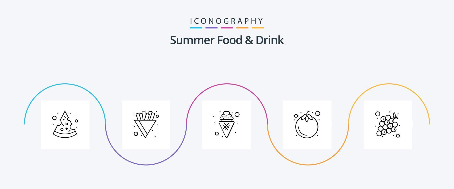 zomer voedsel en drinken lijn 5 icoon pak inclusief druif. druiven. nagerecht. voedsel. zoet vector