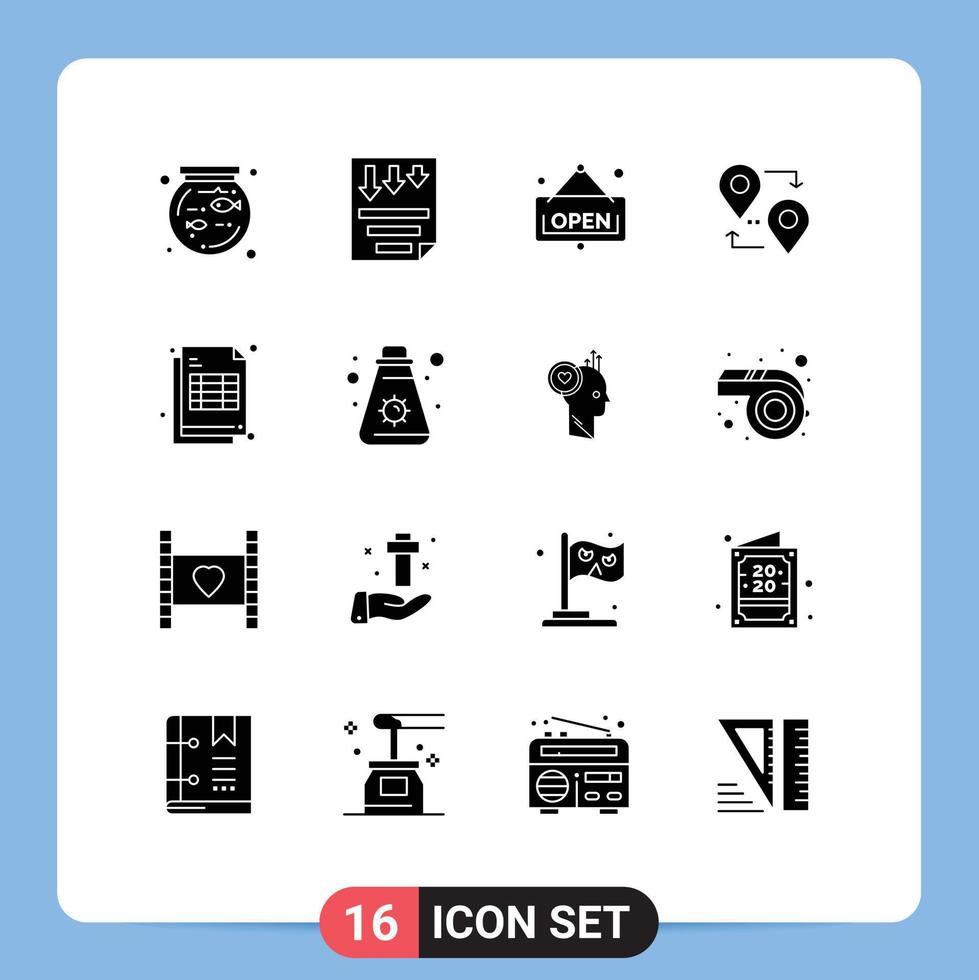 pictogram reeks van 16 gemakkelijk solide glyphs van factuur Bill Open reizen kaart bewerkbare vector ontwerp elementen