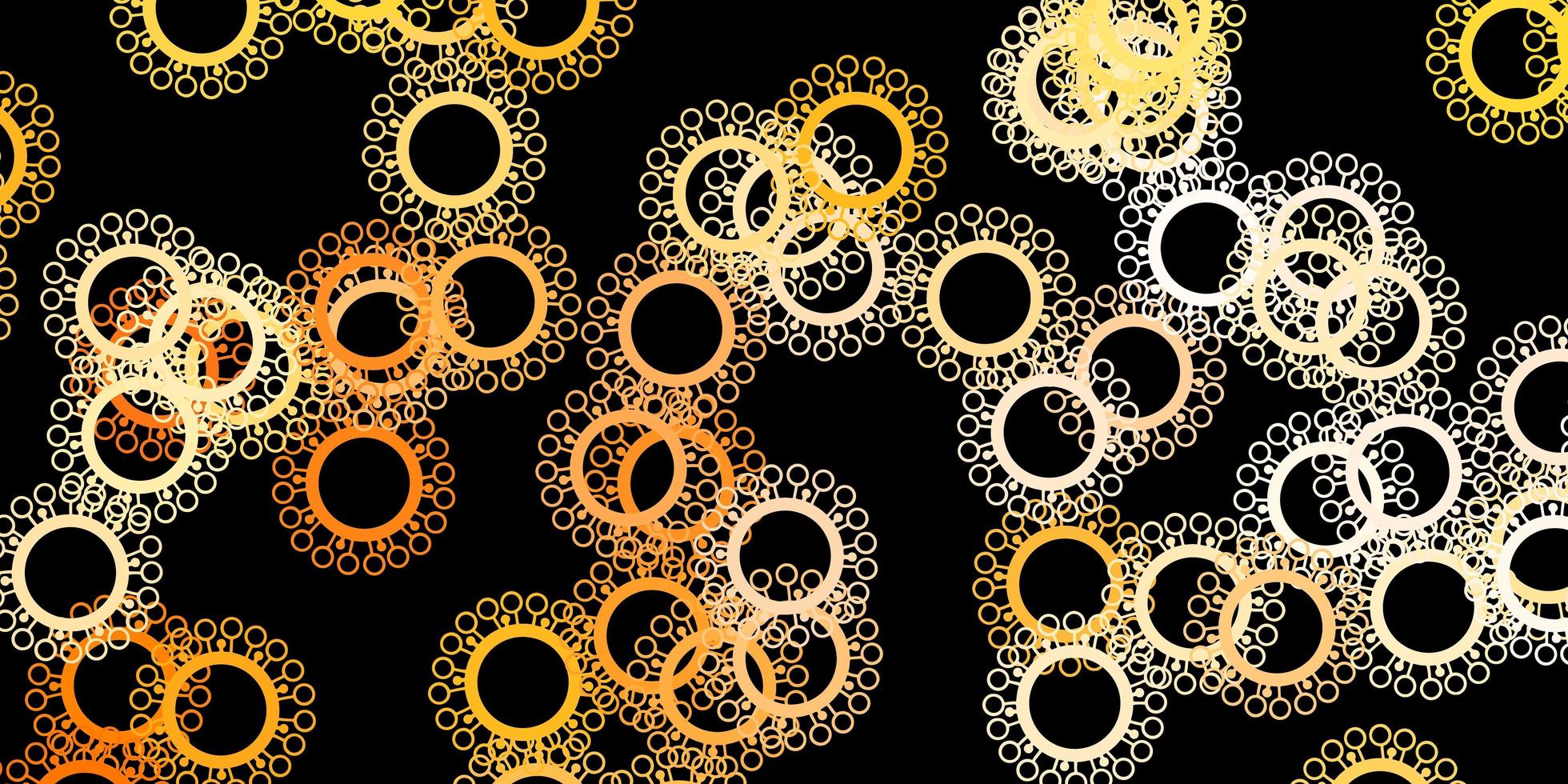 donkeroranje vector achtergrond met covid-19 symbolen.