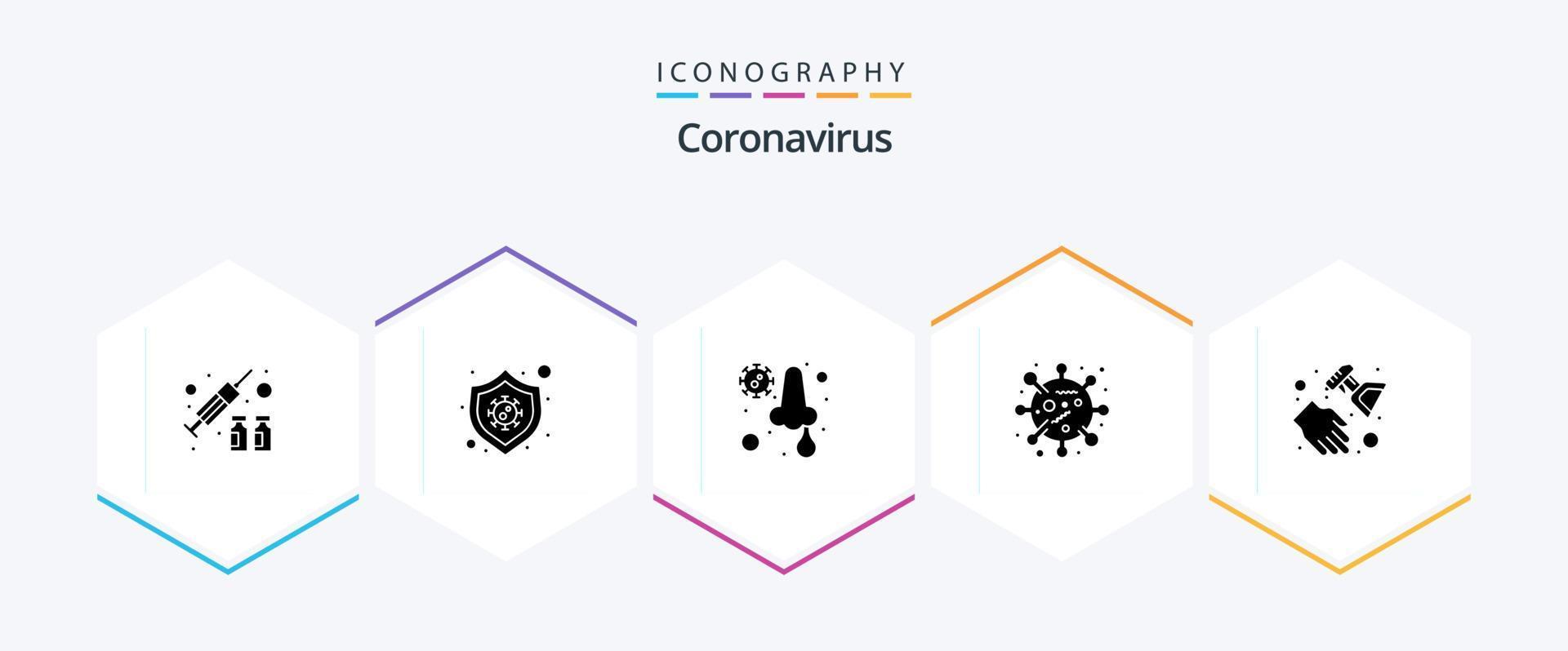 coronavirus 25 glyph icoon pak inclusief hand. corona virus. infectie. corona. bacterie vector