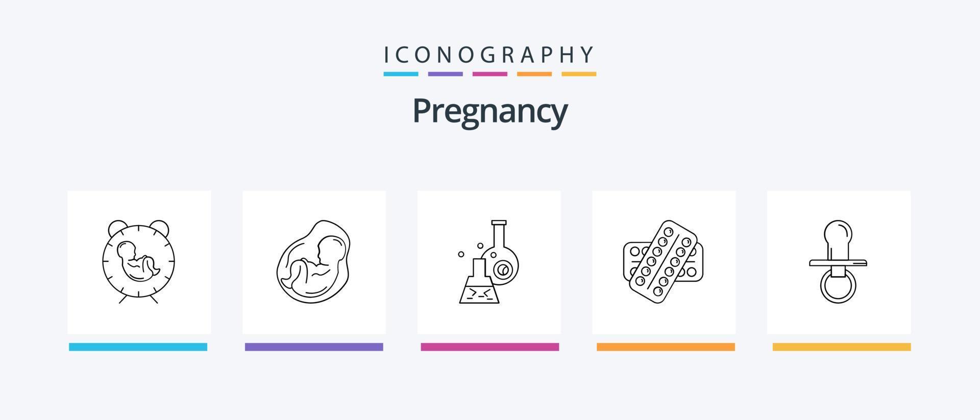 zwangerschap lijn 5 icoon pak inclusief capsule. geneesmiddel. fopspeen. medisch. cardiologie. creatief pictogrammen ontwerp vector