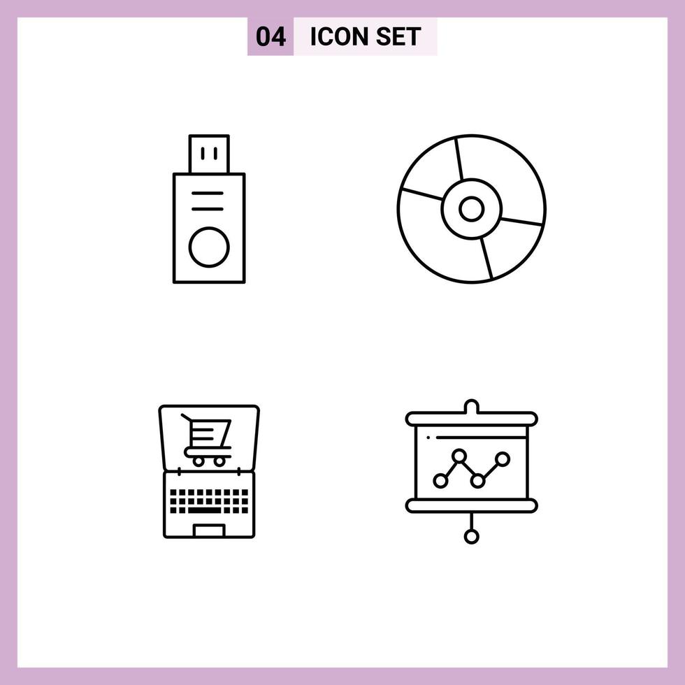 modern reeks van 4 gevulde lijn vlak kleuren pictogram van schijf laptop apparaten producten boodschappen doen bewerkbare vector ontwerp elementen