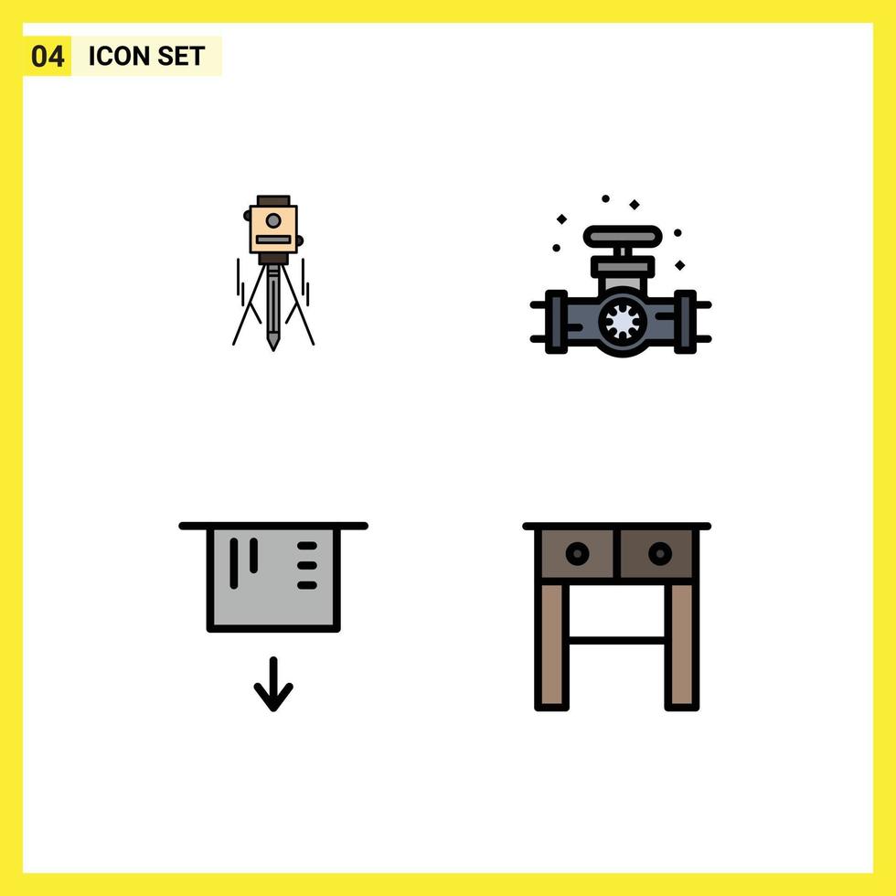 groep van 4 gevulde lijn vlak kleuren tekens en symbolen voor laser Geldautomaat niveau mechanisch geld bewerkbare vector ontwerp elementen