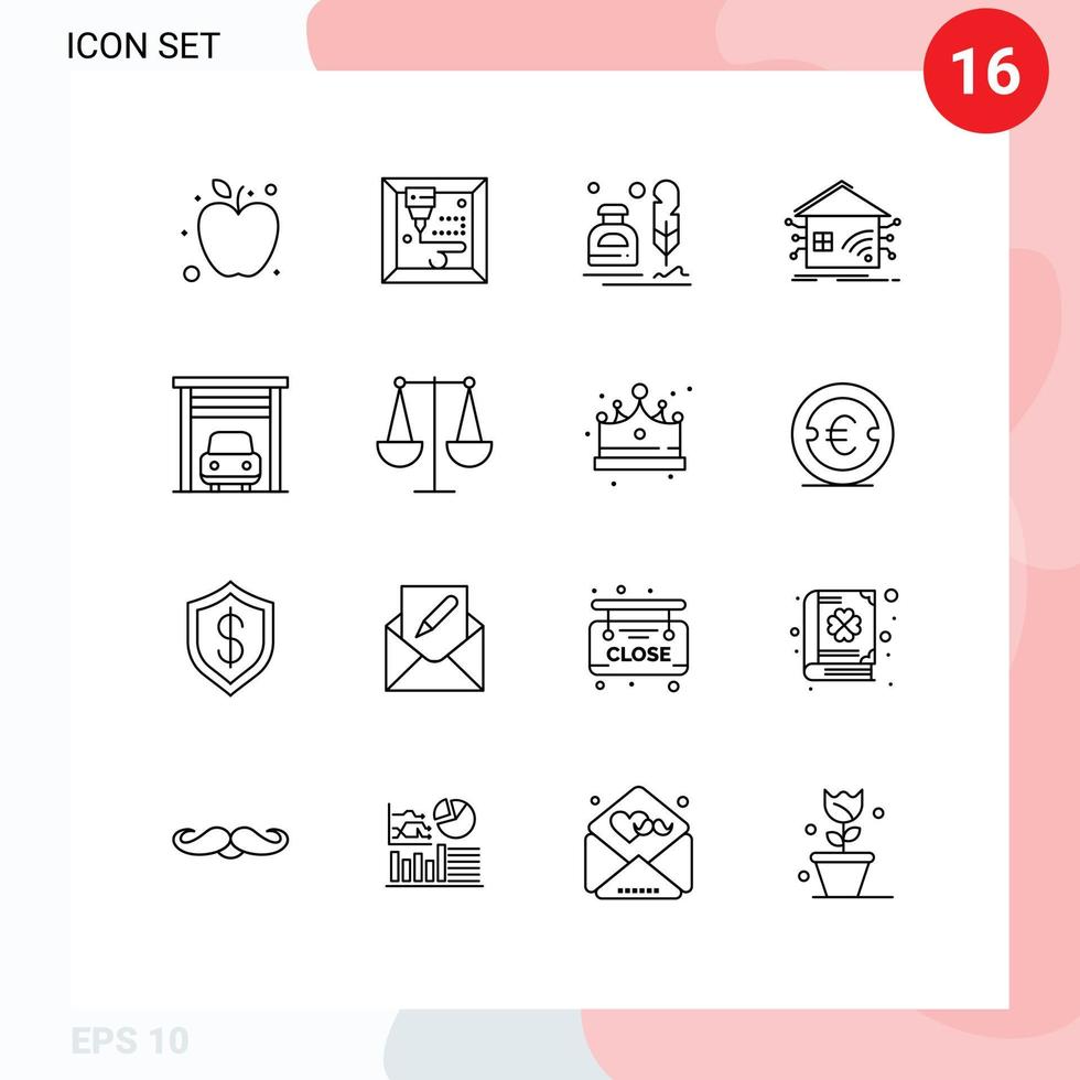 voorraad vector icoon pak van 16 lijn tekens en symbolen voor vervoer auto brief netwerk huis bewerkbare vector ontwerp elementen