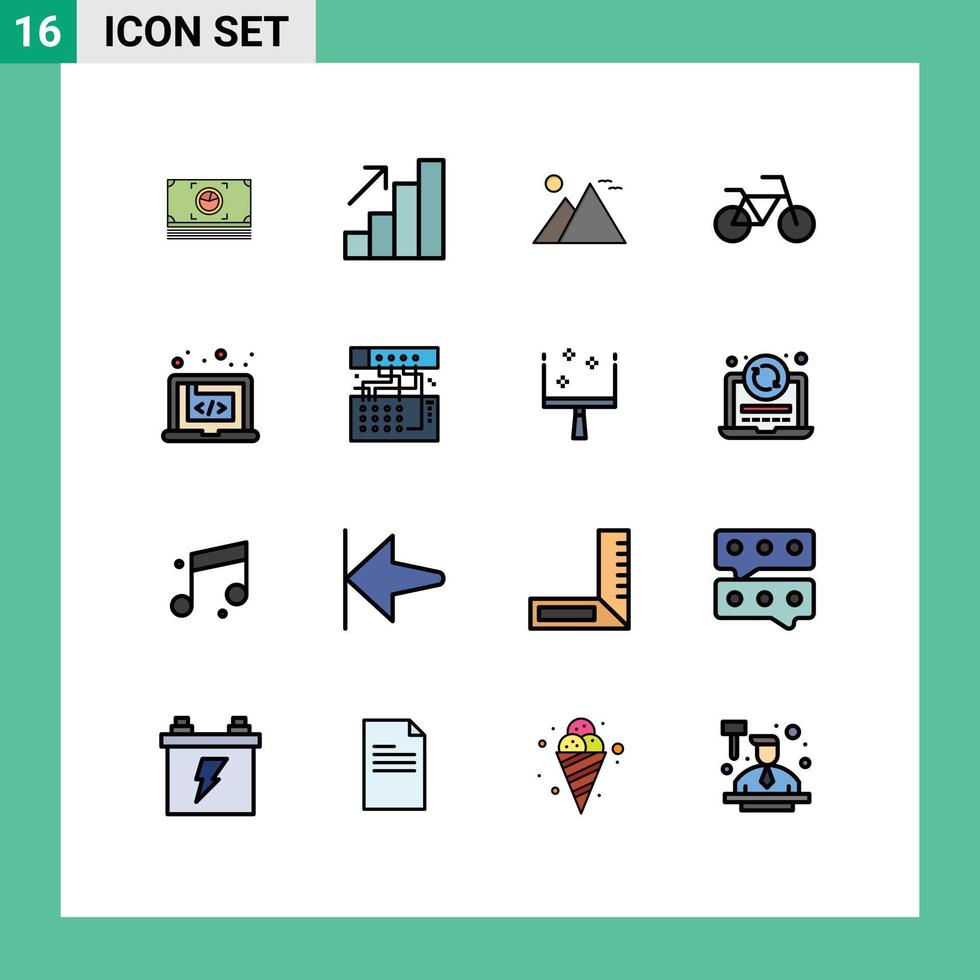 modern reeks van 16 vlak kleur gevulde lijnen en symbolen zo net zo afzet code Gizeh toepassing fiets bewerkbare creatief vector ontwerp elementen