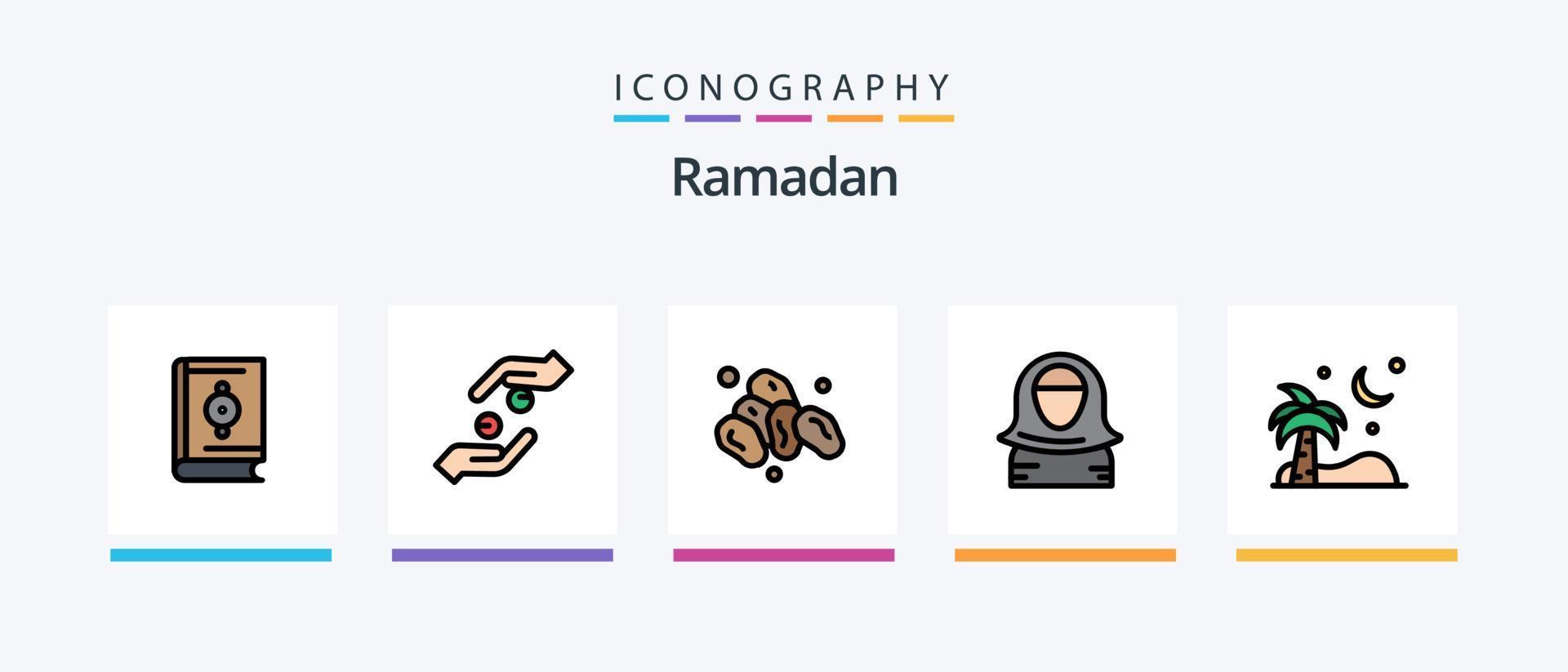 Ramadan lijn gevulde 5 icoon pak inclusief koran . Islam . tapijt. lamp. creatief pictogrammen ontwerp vector