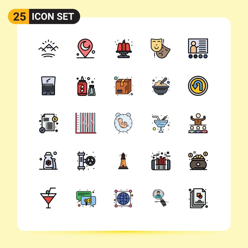 reeks van 25 modern ui pictogrammen symbolen tekens voor onderwijs schoolbord taart theater maskers bewerkbare vector ontwerp elementen