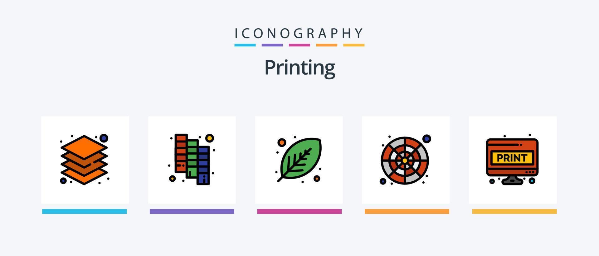 het drukken lijn gevulde 5 icoon pak inclusief kleur. kleur wiel. verlenging. kleur palet. catalogus. creatief pictogrammen ontwerp vector