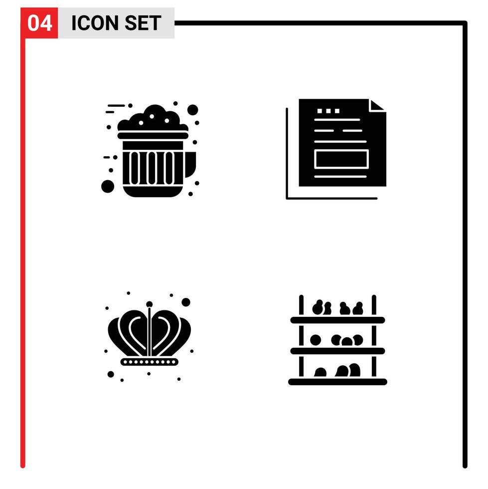 reeks van 4 vector solide glyphs Aan rooster voor chocola kroon heet het dossier koning bewerkbare vector ontwerp elementen
