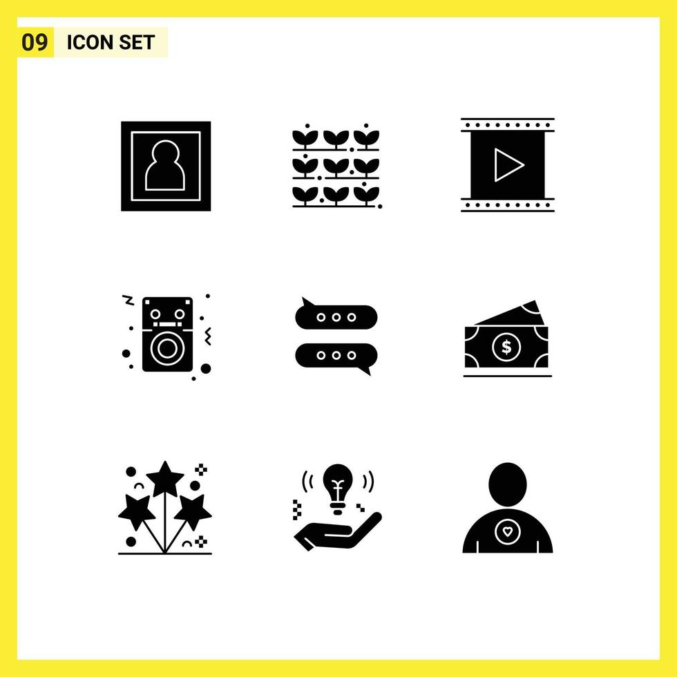 pictogram reeks van 9 gemakkelijk solide glyphs van bubbel ipod camera liedjes productie bewerkbare vector ontwerp elementen