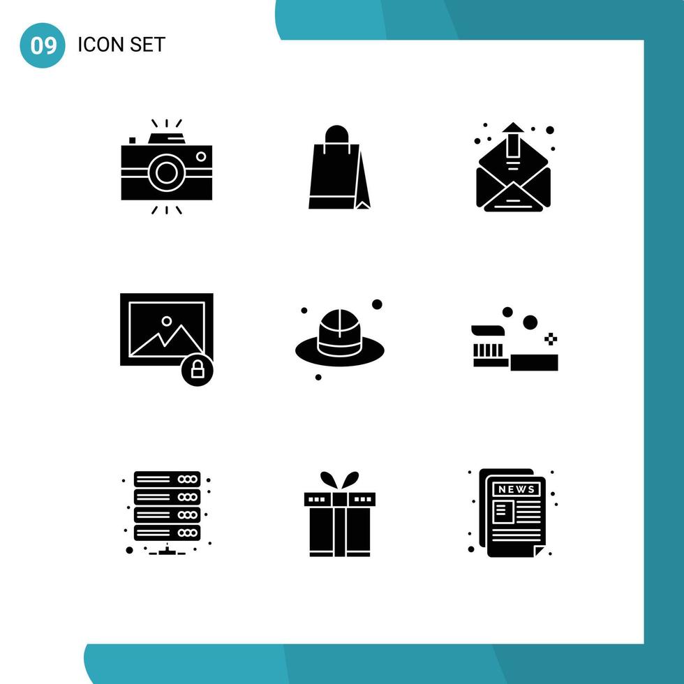 pictogram reeks van 9 gemakkelijk solide glyphs van dag foto kopen slot mailing bewerkbare vector ontwerp elementen