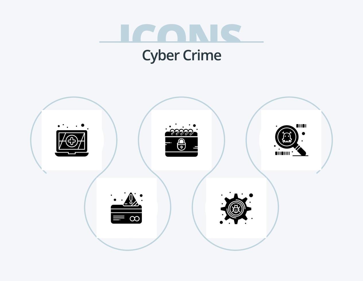 cyber misdrijf glyph icoon pak 5 icoon ontwerp. . antivirusprogramma. spion waren. cyber vector