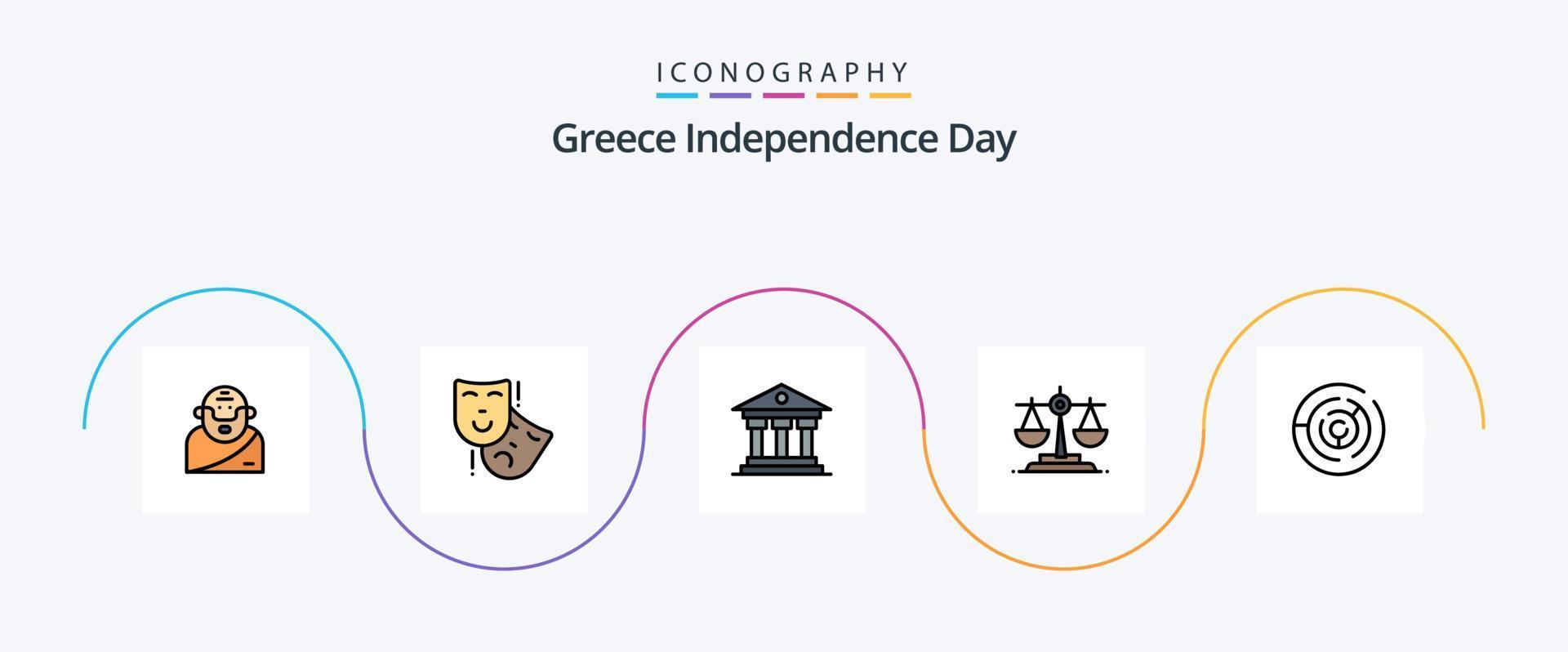 Griekenland onafhankelijkheid dag lijn gevulde vlak 5 icoon pak inclusief labyrint. cirkel. bank. wet. balans vector