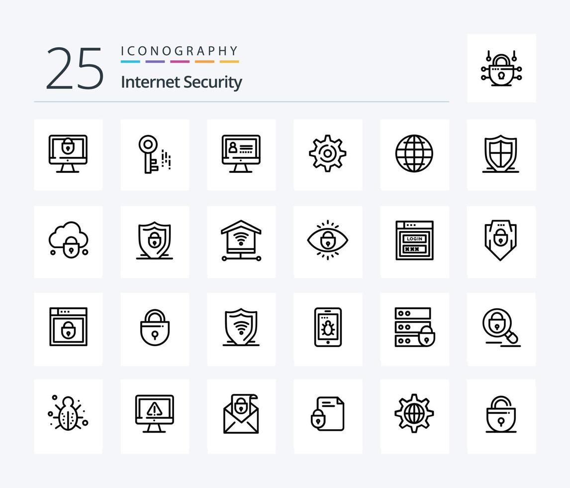 internet veiligheid 25 lijn icoon pak inclusief internetten. internetten. internetten. wereldbol. instelling vector