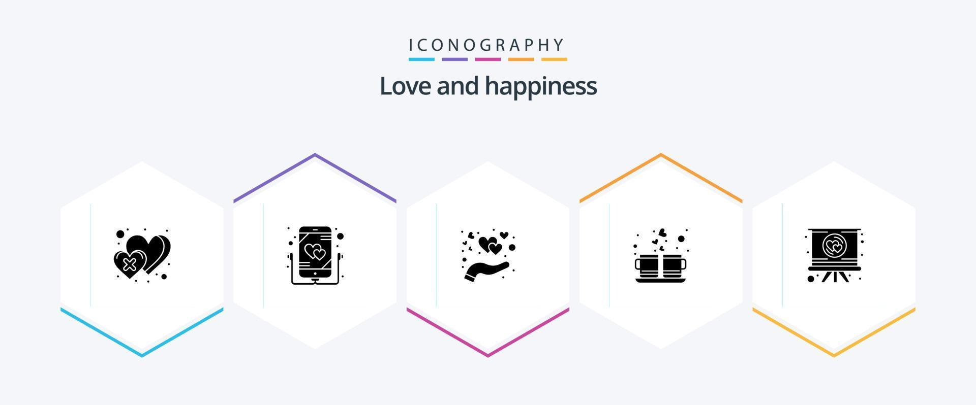 liefde 25 glyph icoon pak inclusief hart. drankje. zorg. liefde. koffie vector