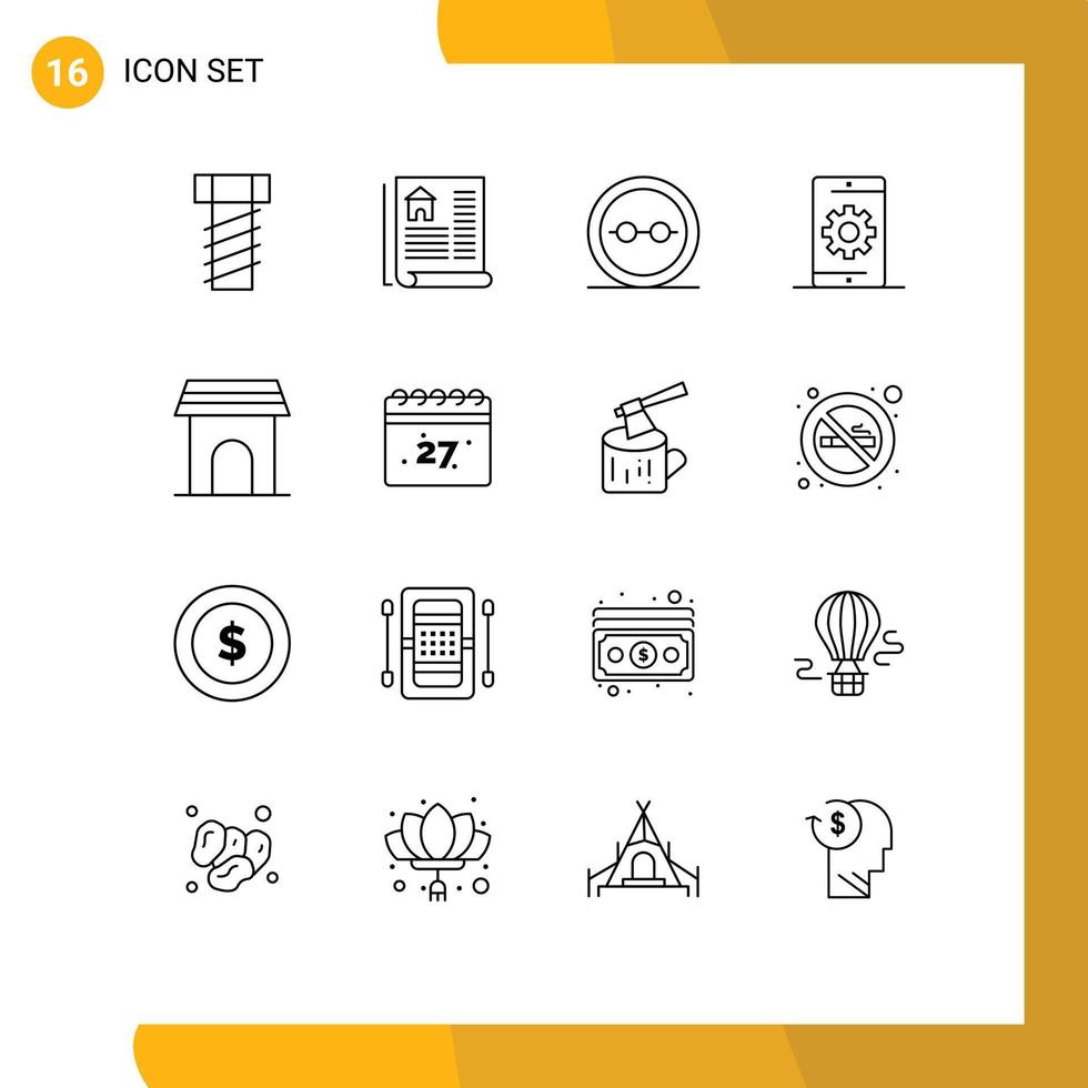 schets pak van 16 universeel symbolen van huishoudelijke apparaten appartement bril zoeken optimalisatie bewerkbare vector ontwerp elementen