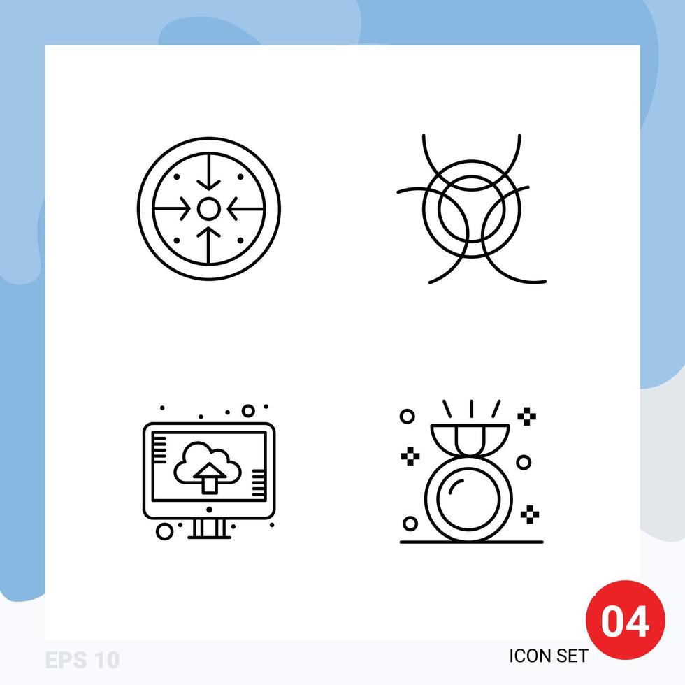 reeks van 4 modern ui pictogrammen symbolen tekens voor stadia computer operatie wetenschap uploaden bewerkbare vector ontwerp elementen