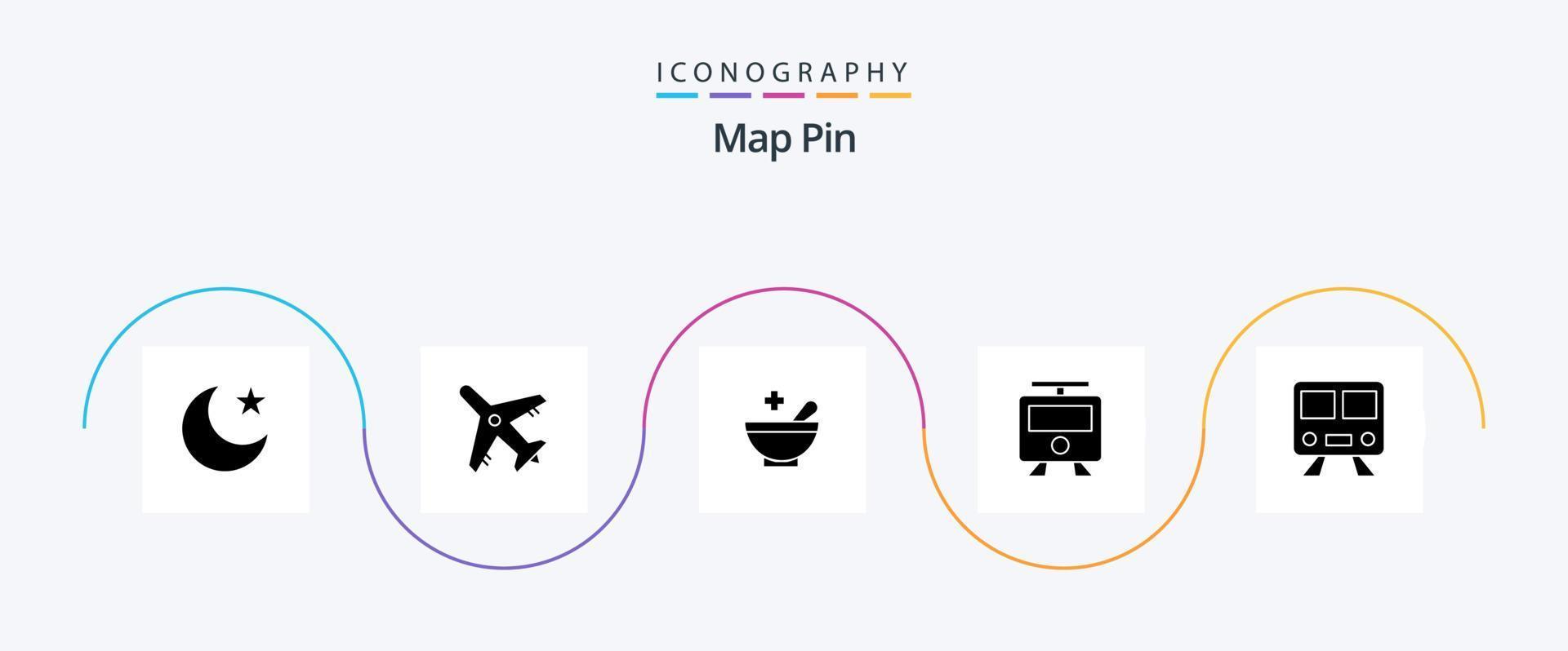 kaart pin glyph 5 icoon pak inclusief . schaal. trein vector