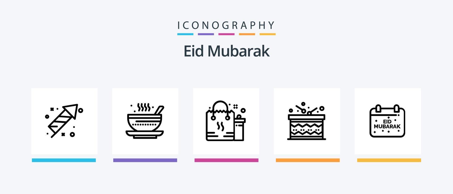 eid mubarak lijn 5 icoon pak inclusief decoratie. ster. eid. maan. hari straal. creatief pictogrammen ontwerp vector