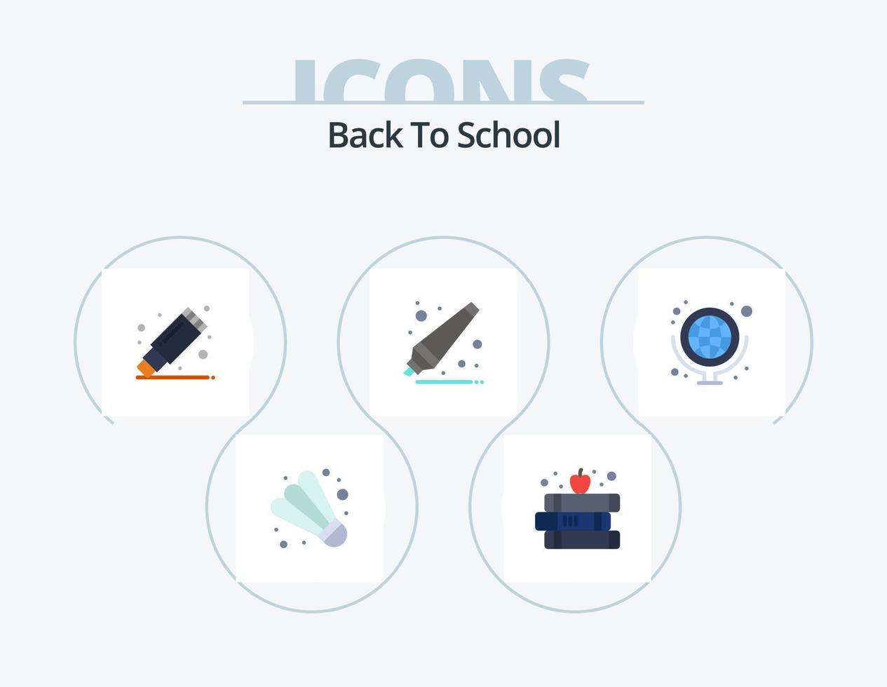terug naar school- vlak icoon pak 5 icoon ontwerp. school- benodigdheden. wereldbol. verwijderaar. geografie. onderwijs vector