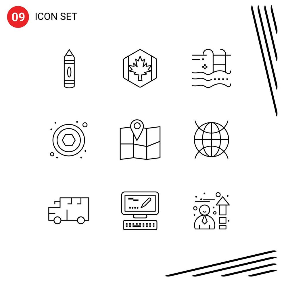 reeks van 9 modern ui pictogrammen symbolen tekens voor plaats hexahedron esdoorn- hardware zwemmen bewerkbare vector ontwerp elementen