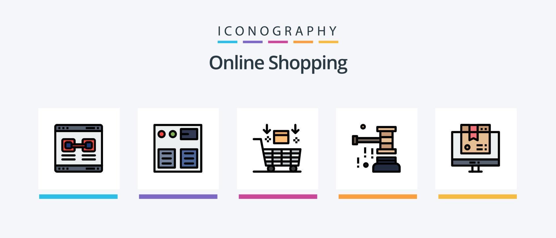 online boodschappen doen lijn gevulde 5 icoon pak inclusief hamer. veiling. verpakking. valentijn. Product. creatief pictogrammen ontwerp vector