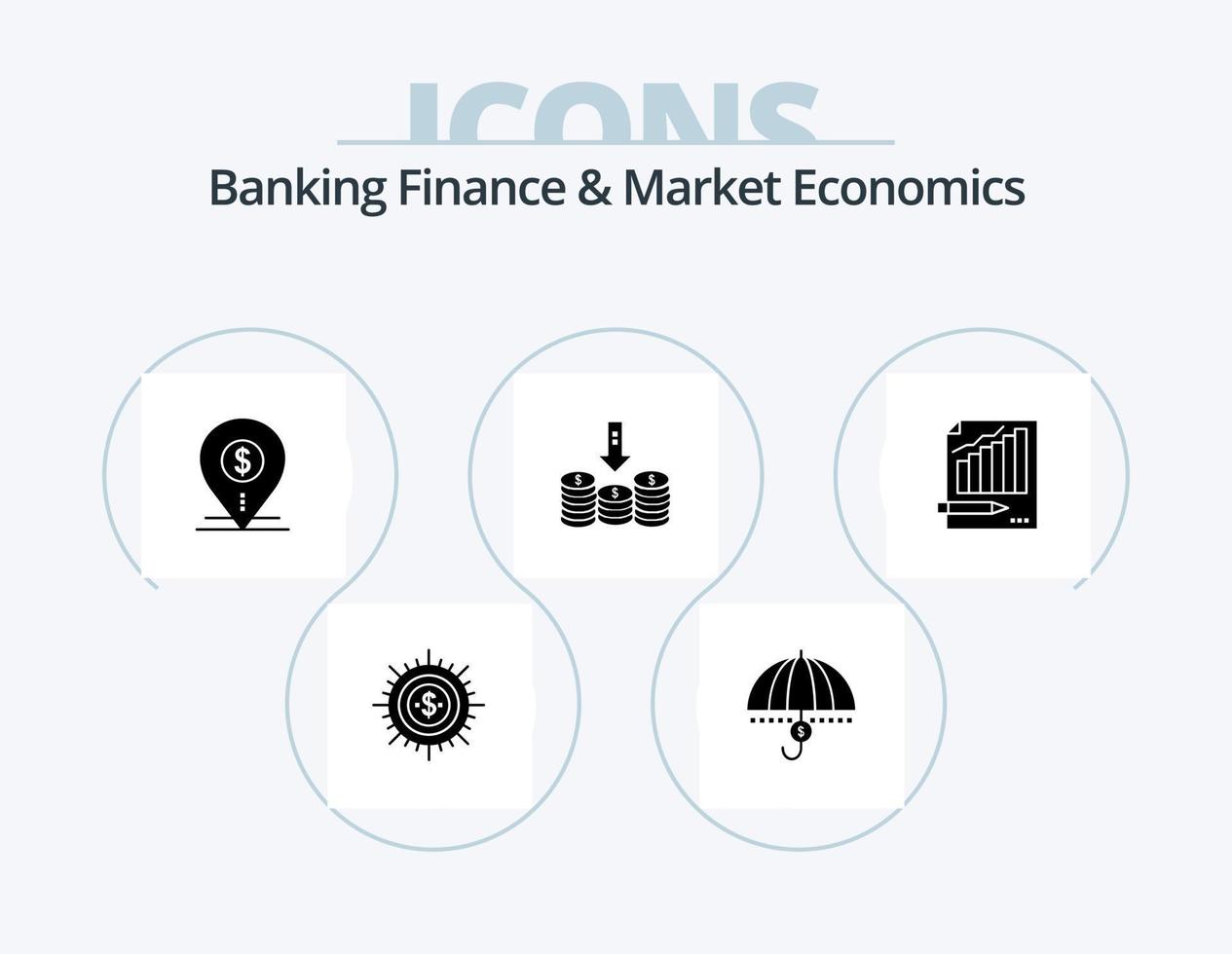 bank financiën en markt economie glyph icoon pak 5 icoon ontwerp. kaart. dollar. financiën. steun. veiligheid vector