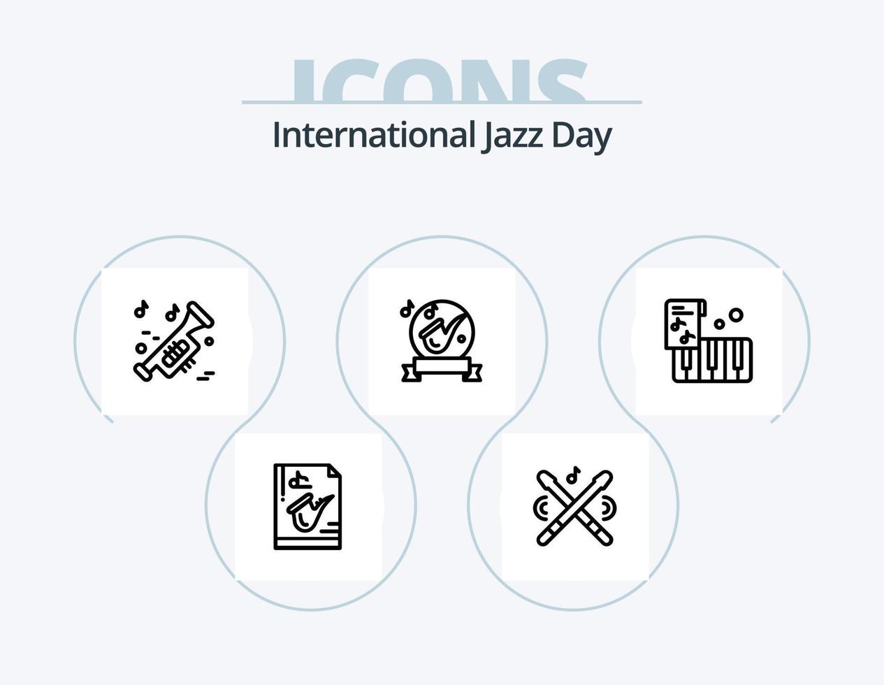 Internationale jazz- dag lijn icoon pak 5 icoon ontwerp. Speel. instrument. vinyl. het dossier. Speel vector
