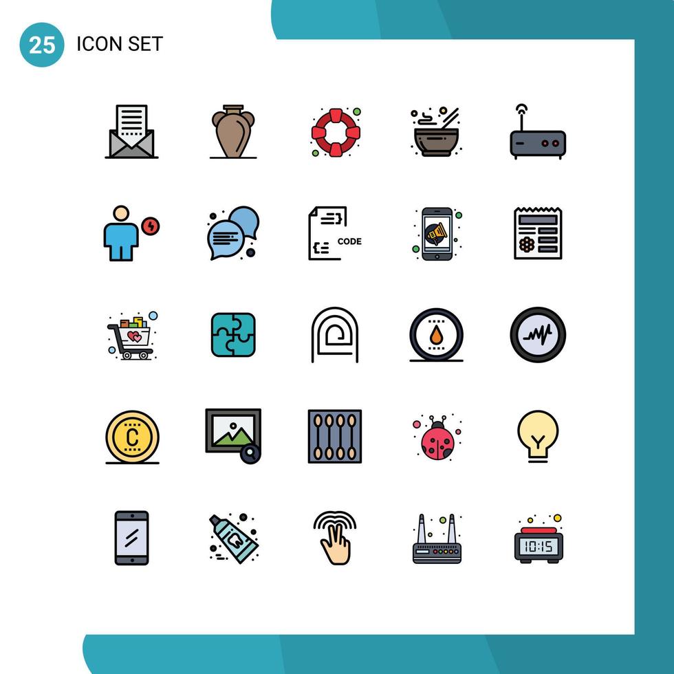 mobiel koppel gevulde lijn vlak kleur reeks van 25 pictogrammen van hub keuken natie voedsel ondersteuning bewerkbare vector ontwerp elementen