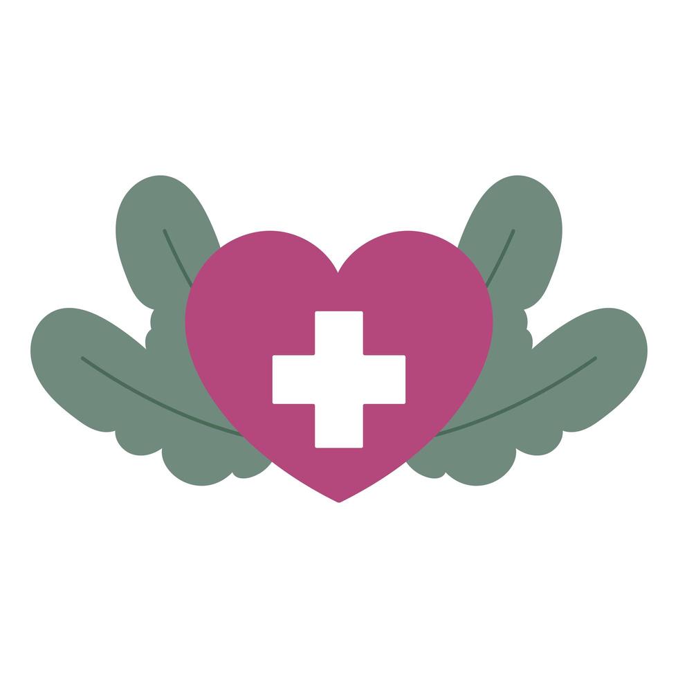 medische hart kruis kruiden blad geïsoleerde pictogramstijl vector