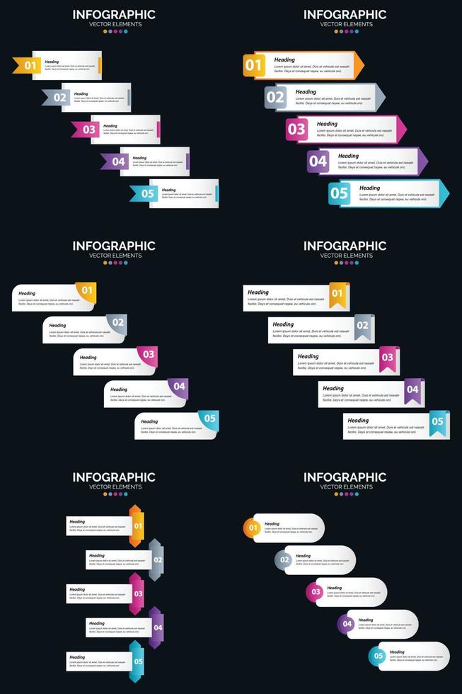 vector 6 infographics pak presentatie glijbaan sjabloon 5 stappen fiets diagrammen en tijdlijnen