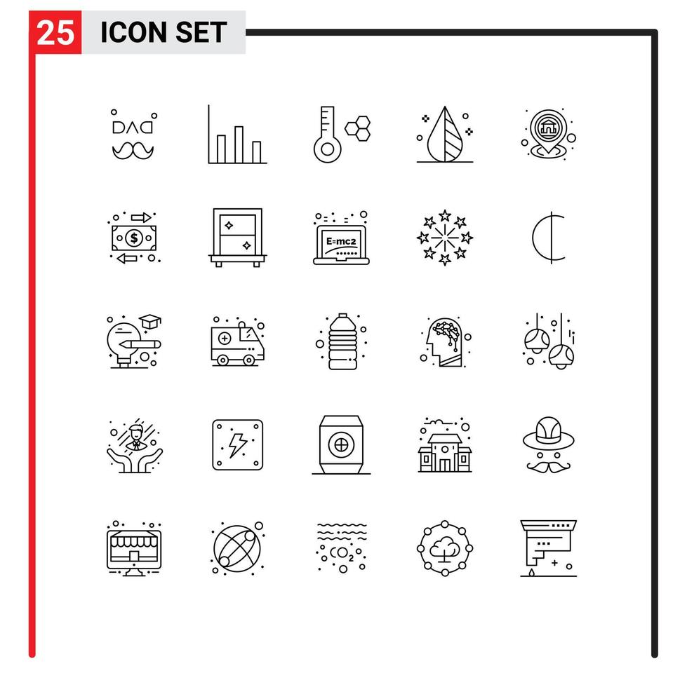 pak van 25 modern lijnen tekens en symbolen voor web afdrukken media zo net zo kaart huis temperatuur meter GPS omkeren bewerkbare vector ontwerp elementen
