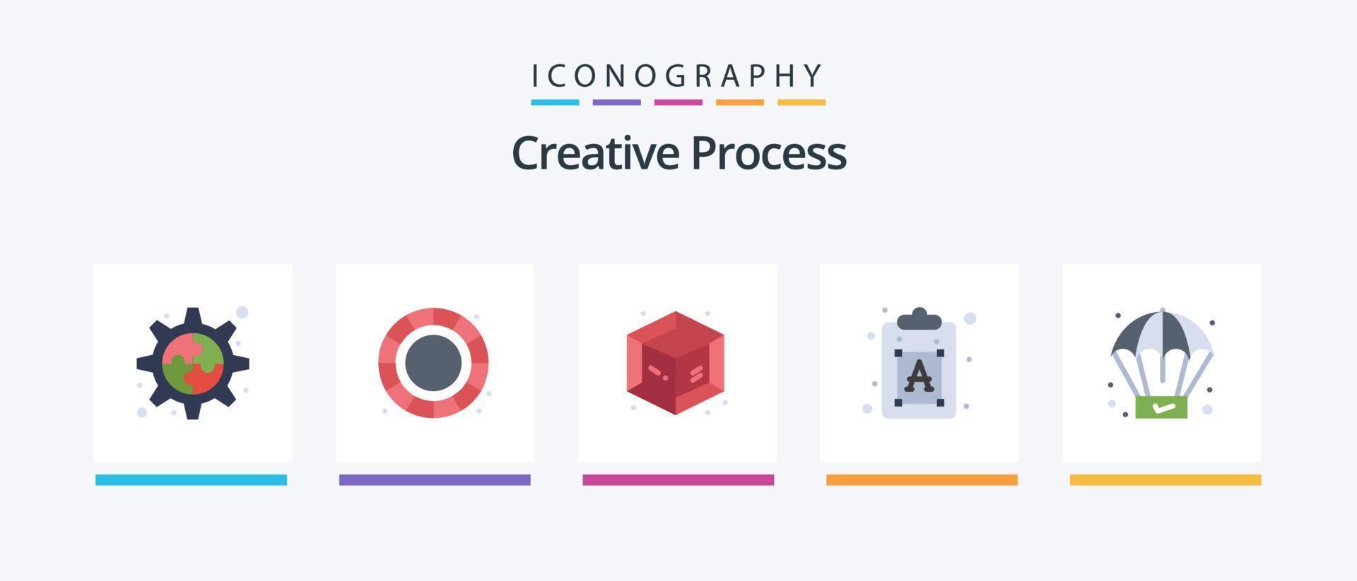 creatief werkwijze vlak 5 icoon pak inclusief . Product. voorwerp. werkwijze. tekst. creatief pictogrammen ontwerp vector