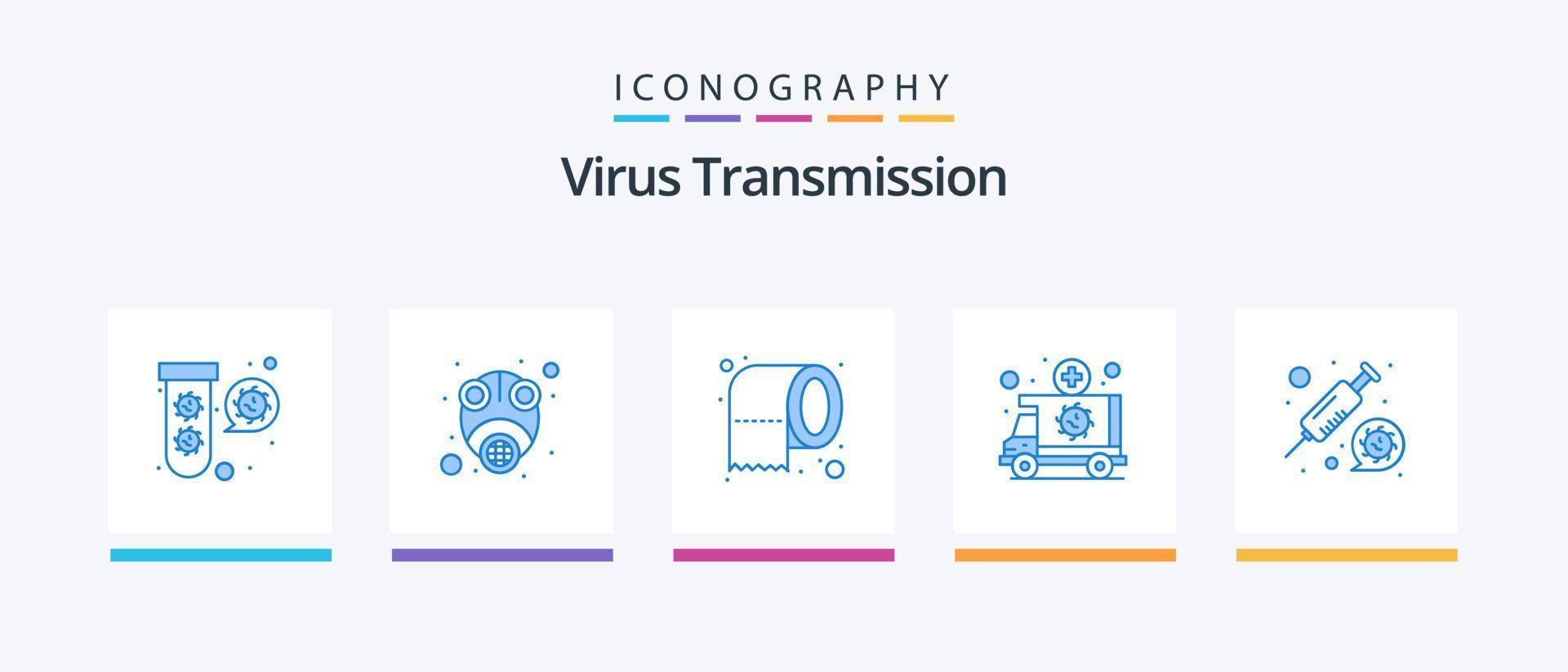 virus transmissie blauw 5 icoon pak inclusief geneesmiddel. vervoer. schoonmaak. medisch. ambulance. creatief pictogrammen ontwerp vector